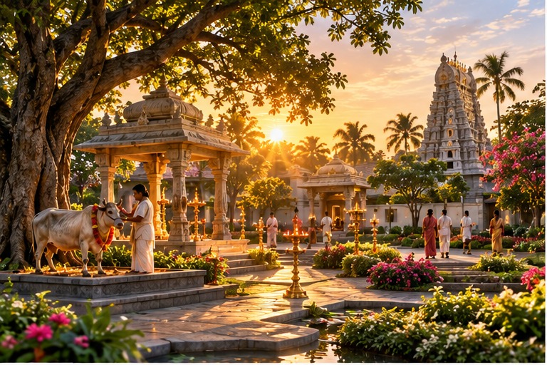 Temple and spiritual life concept